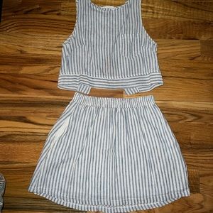 Boutique Pinstripe Blue and White Crop Top and Skirt Set